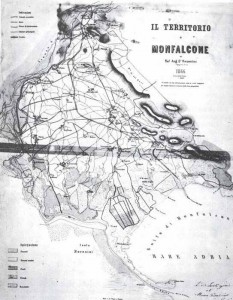 La corografia generale del primo progetto elaborato dall'ing. Raffaele Angelo Vicentini, presentato per l'istruttoria tecnica alla Luogotenenza del Litorale di Trieste nel maggio 1869