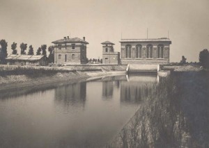 Veduta panoramica del complesso idrovoro "Sacchetti" a Staranzano, 1932