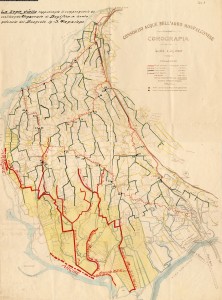 Ipotesi di rete scolante del primo progetto della "Bonifica del Brancolo", 1914